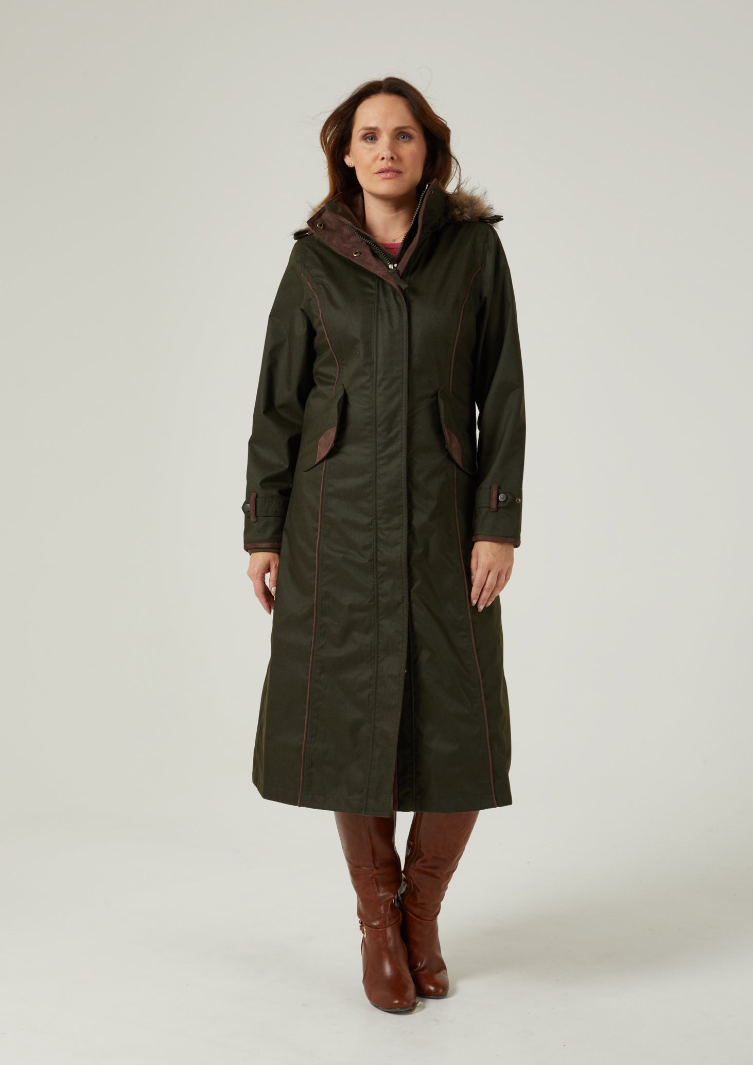 Fernley Ladies Waterproof Long Coat In Woodland Ladies Country