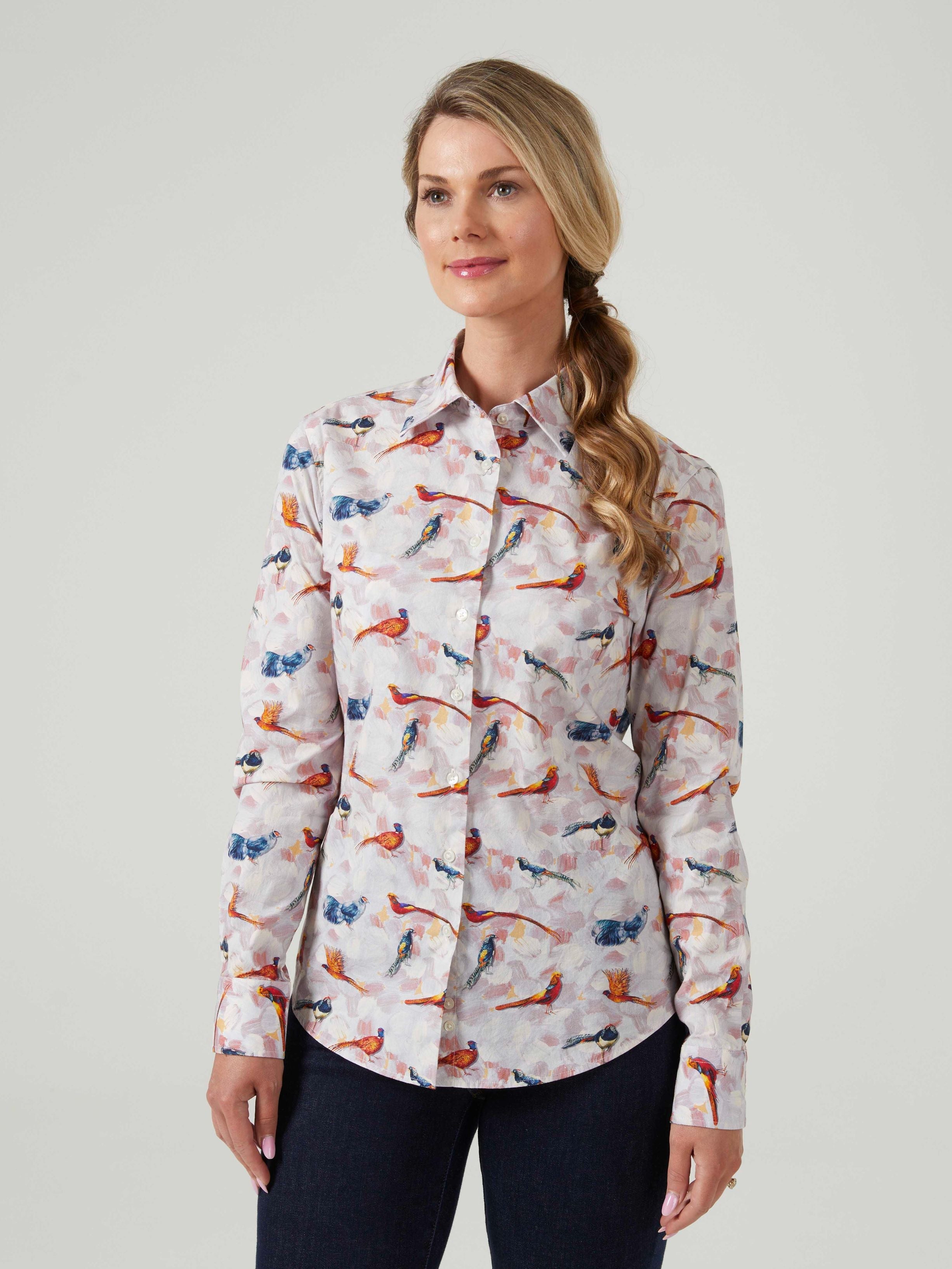 Lawen White Cotton Shirt With Bird Design Alan Paine EU Alan