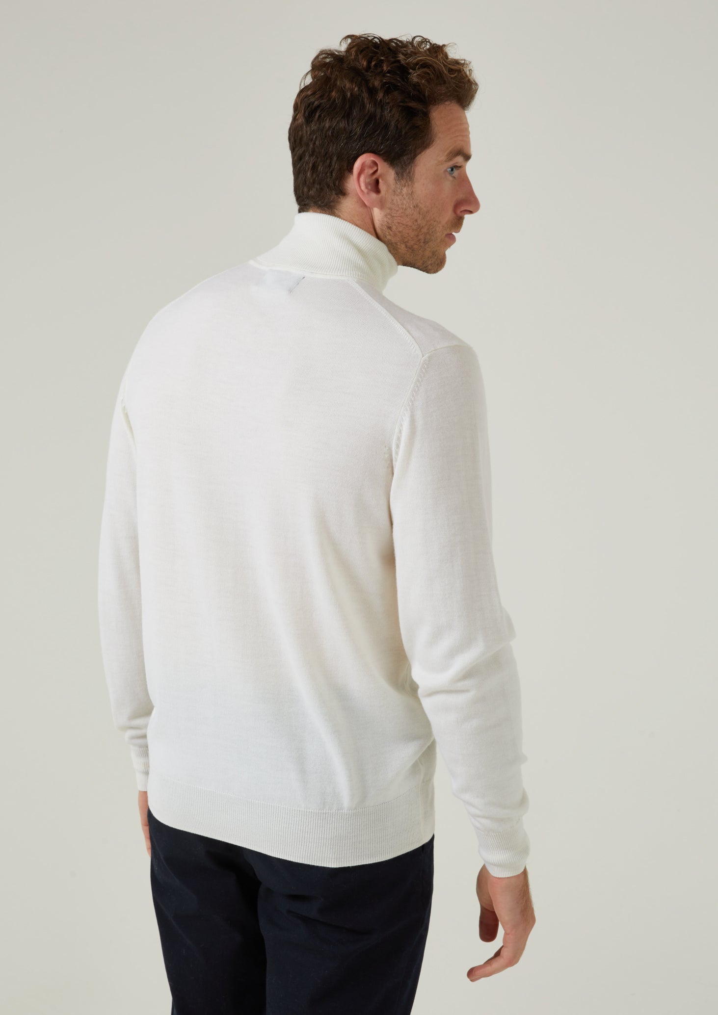 Linton Merino Wool Roll Neck Jumper in Ecru 