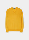 Mens vee neck merino wool jumper in sunrise