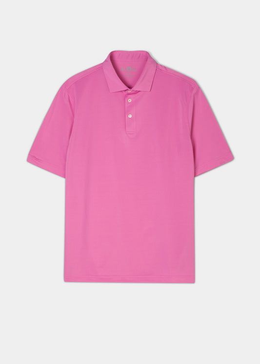 Men's 3 button polo shirt in carnation pink.