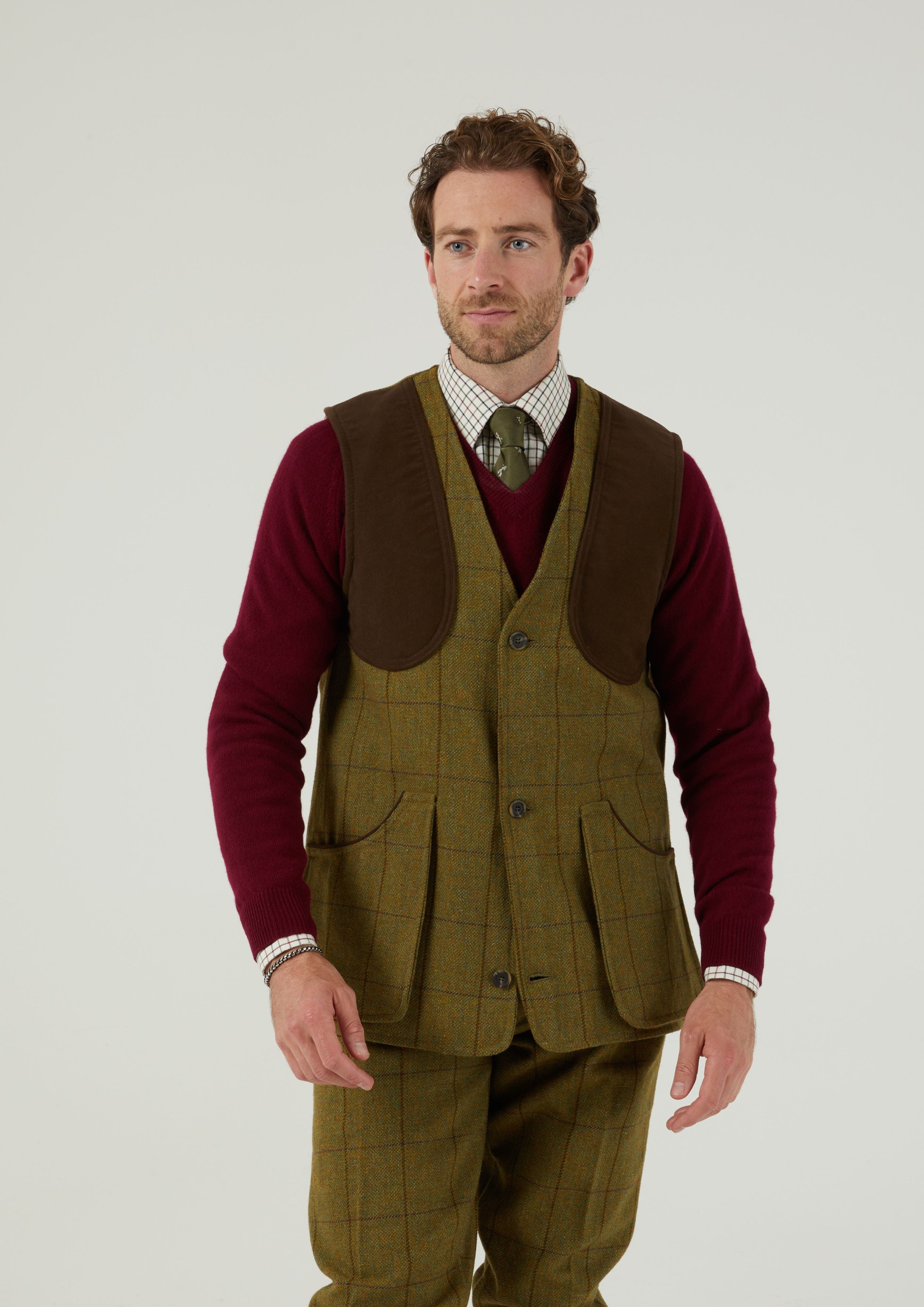 Rutland Men s Tweed Shooting Waistcoat In Lichen Shooting Fit