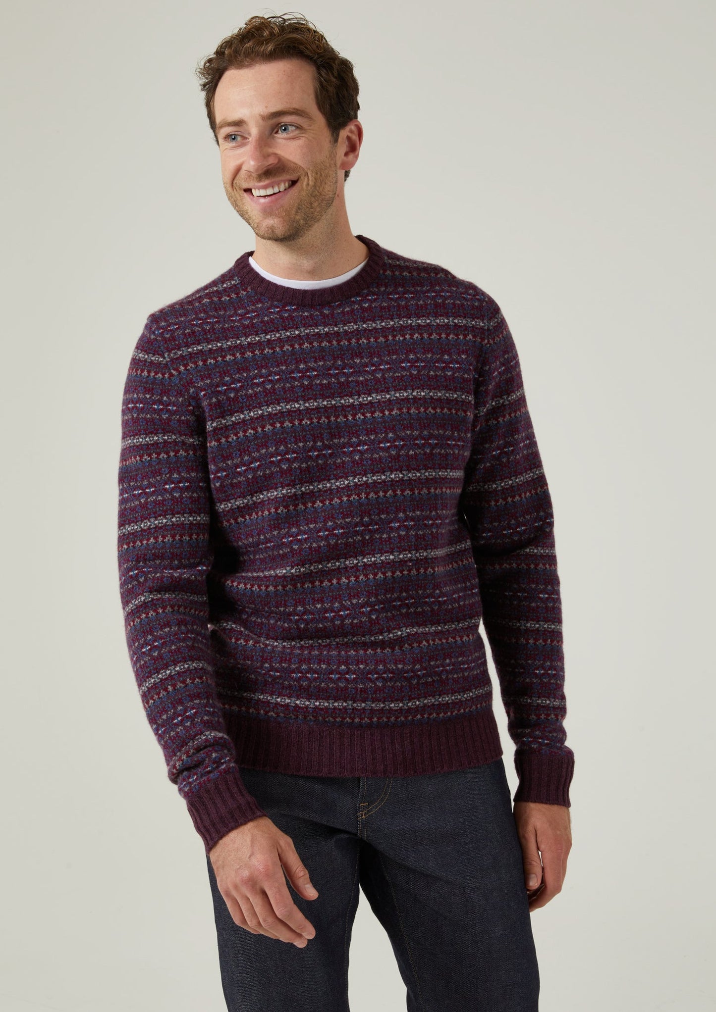 Towthorpe Men's Lambswool Fairisle Black Grape Jumper 