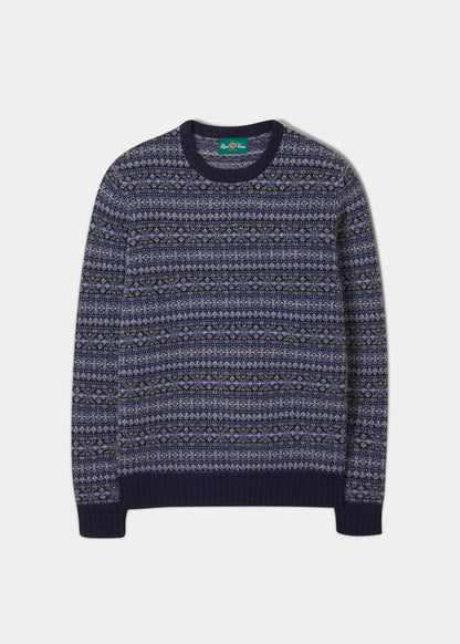 Towthorpe Men's Lambswool Fairisle Oxford Blue Jumper 