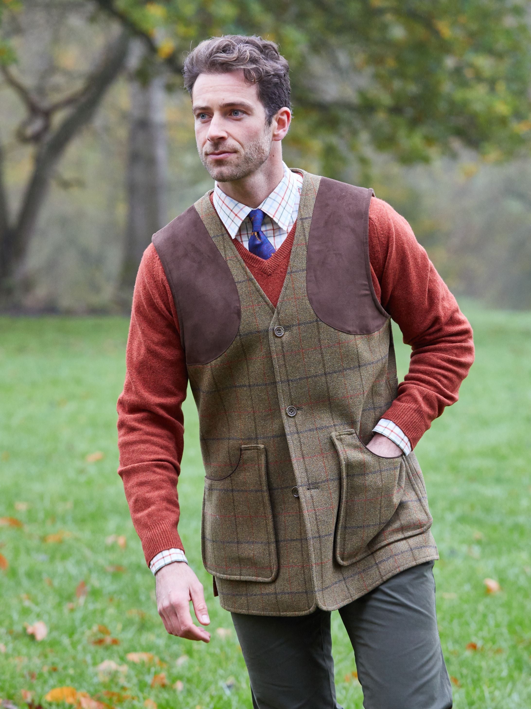 Combrook Men s Tweed Shooting Waistcoat in Thyme Shooting Fit